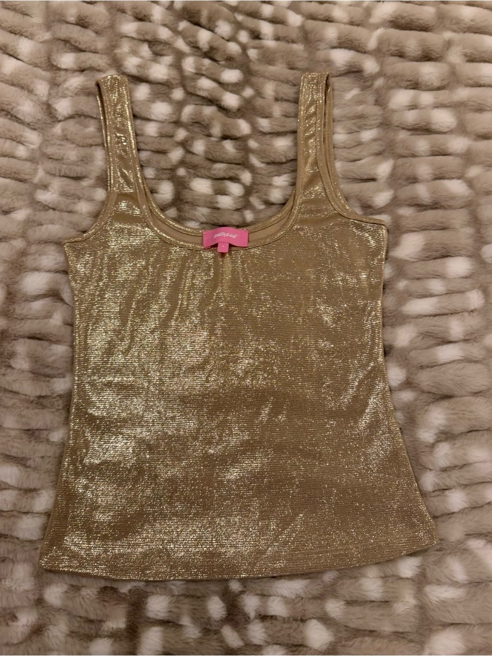Edikted Gold Metallic Scoop Neck Tank Top Size Small EUC